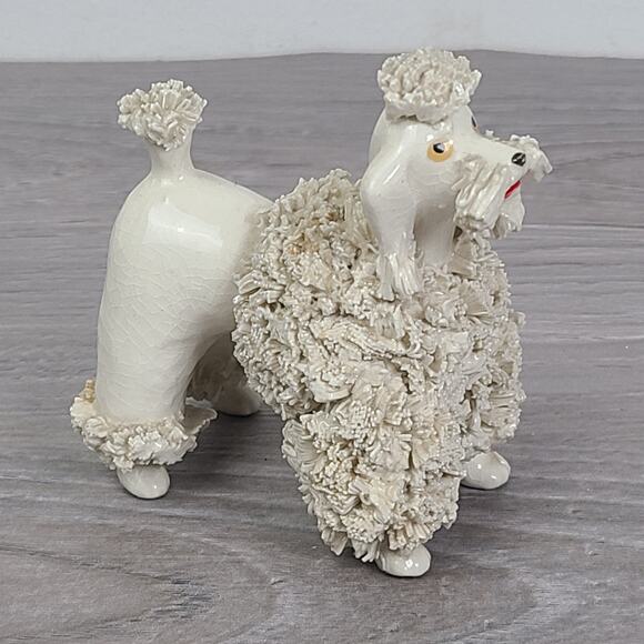 Vintage White Porcelain Spaghetti Poodle Dog Standing Figurine - Picture 1 of 8